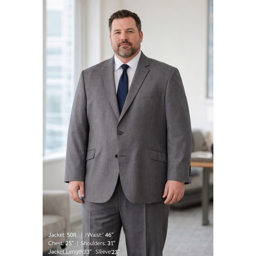 Gulliano Couture Mens 3 Piece Suit 50R Charcoal Grey Sharkskin Blazer Vest Pants